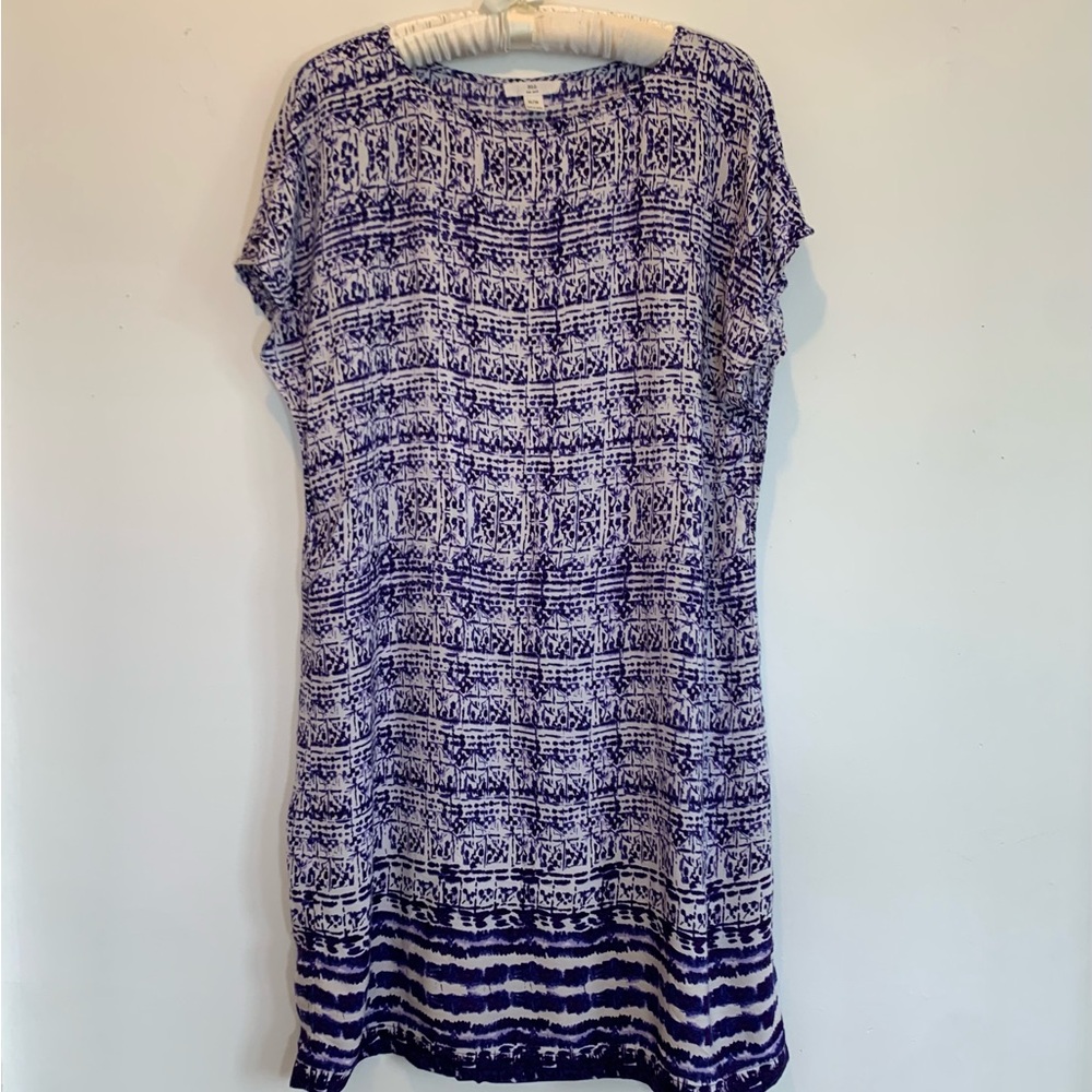 BLL NY India Batik Boho Beachy Shift Dress Medium Purple